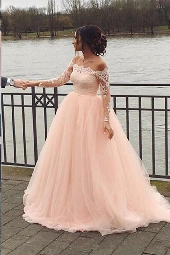 Fashion Long Sleeves Light Pink Wedding ...